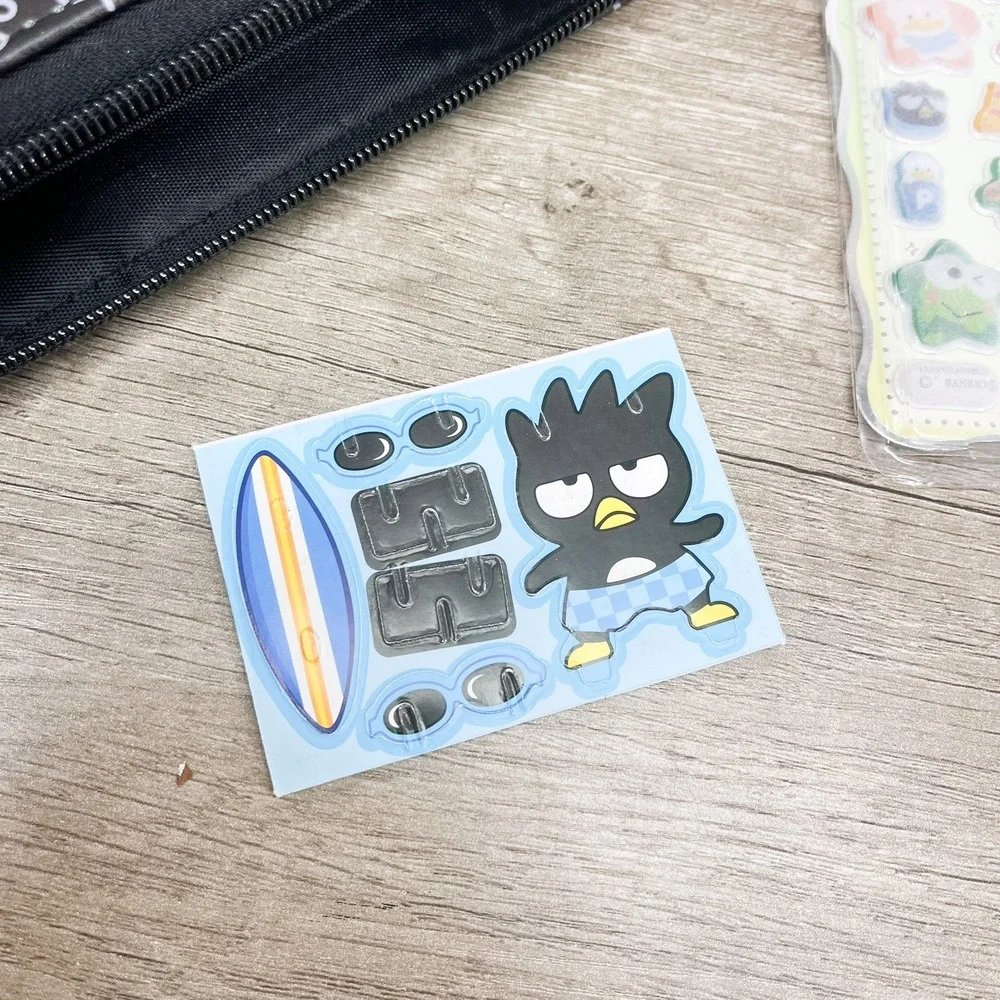 Sanrio Badtz-Maru Zip Around Wallet Black Doodle Print with Puffy Stickers Set